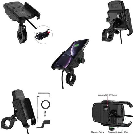 SUPPORTO PER MOTO BIKETEC CON CARICABATTERIE A INDUZIONE PER TELEFONO, MONTABILE SU MANUBRIO O SPECCHIETTO TIPO: R9W-METAL WIRELESS