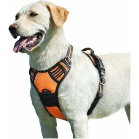 Orange,Harnais Chien, Harnais Anti Traction pour Chien Réfléchissant Réglable, Facile à Mettre, avec Poignée Contrôle, Arnet pour Chien Respirant, Durable, Harnais pour Chien Moyen et Grand,XL (1/4)