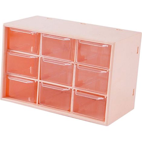 Boîte de rangement de bureau en plastique anti-poussière, multifonctionnelle, avec 9 tiroirs, rose, idéale pour ranger maquillage, bijoux et autres articles de papeterie. (1/5)