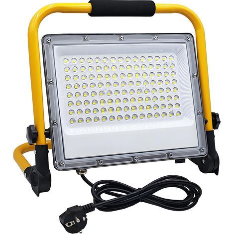 100W Projecteur LED Chantier avec 2M Câble, Lampe Chantier avec Prise, Projecteur Chantier Led Lampe 10000LM, IP66 Étanchéité, 6500K,Support Pliable Portable, pour Ateliers, Chantiers, Garages (1/5)