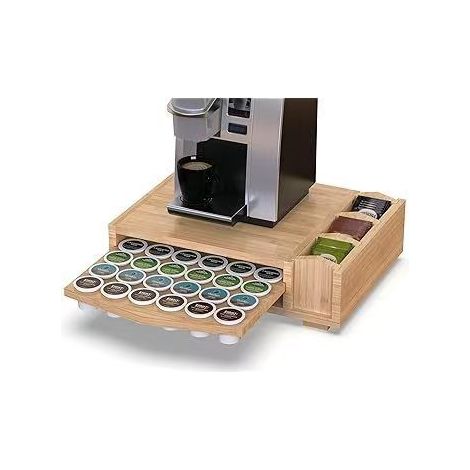 Boîte de rangement en bois pour capsules de café, bois naturel, organiseur de bureau pour capsules (1/4)