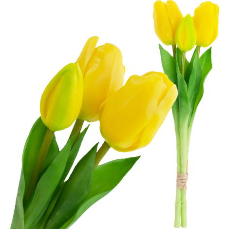 CV17690-3 RAMO DE TULIPANES DE SILICONA GOMÁTICA 3 PIEZAS TULIPANES AMARILLOS DE LUJO COMO LA VIDA
