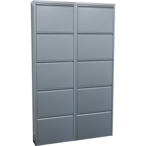 Pisa Armoire à chaussures à 10 rabats/portes en métal, gris. Livré entièrement monté.