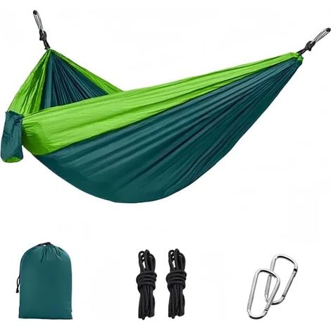 Hamaca de camping, hamaca sencilla, con correa para árbol, portátil y ligera, ideal para senderismo, excursiones a la playa, etc. (Verde) (1/5)
