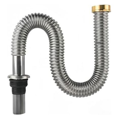 Tuyau d'évacuation flexible pour évier, siphon de cuisine flexible, résistant aux hautes températures, en acier inoxydable, siphon flexible pour lavabo (60 cm) (1/4)