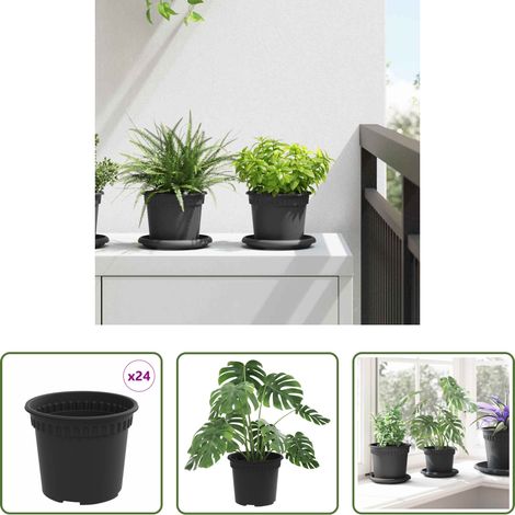 Garten - Runder Blumentopf 24 pcs Schwarz Ø 12,5 x 10 cm Kunststoff (1/5)