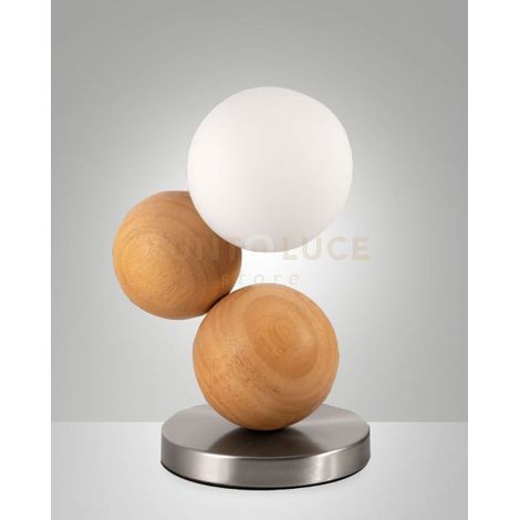 MICKY LAMPADA DA TAVOLO QUERCIA 1 LUCE IN METALLO VETRO LEGNO ATTACCO G9 INCLUSA DIMMERABILE
