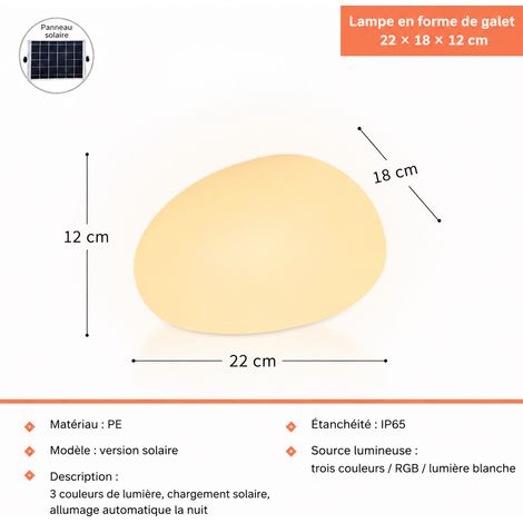 Lampe galet solaire d'extérieur étanche en PE 22 x 18 x 12 cm 22 18 12cm 24 × 20 × 14 cm 1,5 kg – Livraison gratuite