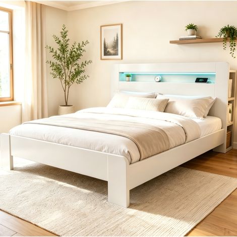 Bett Doppelbett Stauraum Holz 180x200 mit LED HAVRYA (1/5)