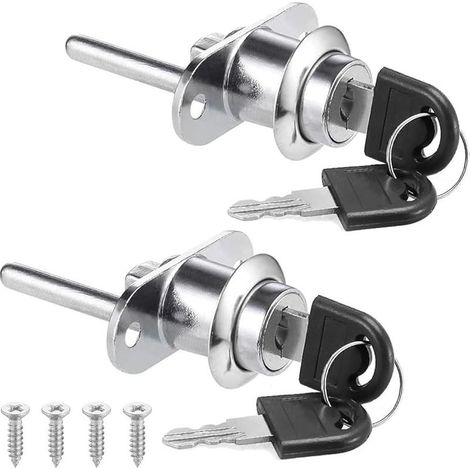 Lot de 2 serrures à piston clés - Verrouillage différ. - Cylindres armoire vitrine (1/5)
