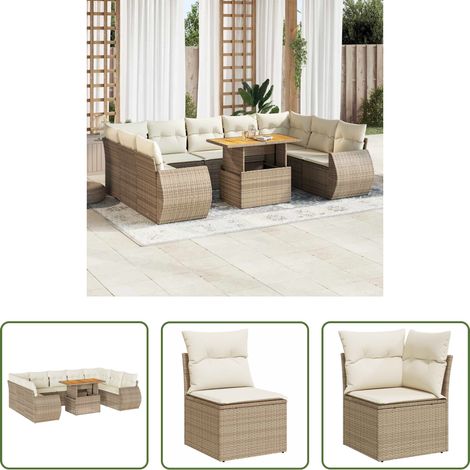 vidaXL Juego de sofás jardín con cojines beige 10 pzas ratán sintético (1/5)