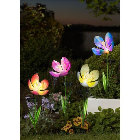 2 x Smart Garden Flower Bloom Blue Purple Glass Solar Stake Light Garden LED