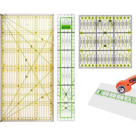 3 Pièces Regle Patchwork Couture,15x15cm/15x30cm/5x30cm Règle Omnigrid Transparente Avec Graduations en Cm et Indications D'angles,30° / 45° / 60°,pour Patchwork Japonais,Couture et Artisanat