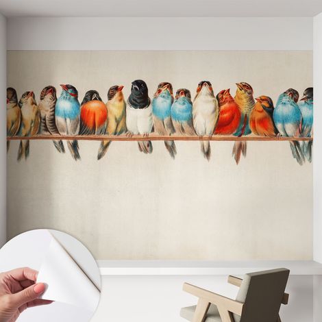 Papier peint adhésif décoratif pour chambre et salon Design moderne à poser facilement Oiseaux sur une branche 152x104 cm (1/5)