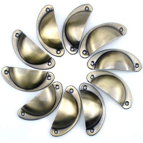 Lot de 10 poignées de porte vintage en forme de coquillage, poignées de meubles, style rétro. (1/5)