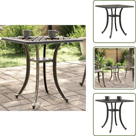 The Living Store Table de jardin bronze 53x53x53 cm aluminium coulé - Table De Jardin - Table Extérieure - Mobilier De Jardin - Table Aluminium - Table Ronde