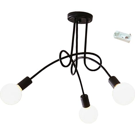 Lustre moderne, plafonnier, style industriel en fer forgé, lampe pour bureau, chambre ou salon, noir, 110 V, 3 couleurs de lumière (1/5)