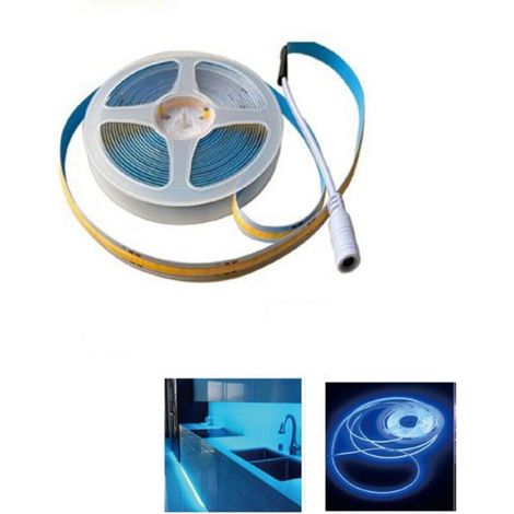 STRISCIA COB LED ADESIVA 5M LUCE BLU 40W TAGLIABILE FLESSIBILE COB320 12V (1/3)