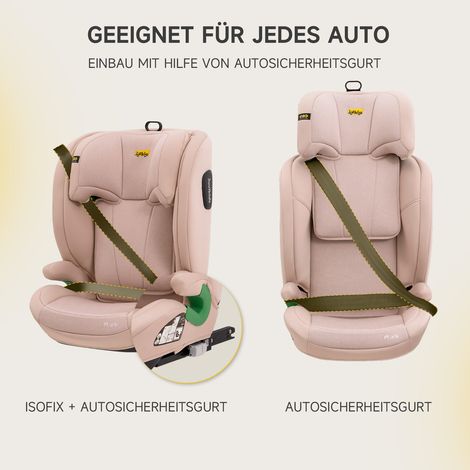 Siège auto enfant i-Size R129 3,5-12 ans (100-150 cm), rehausseur avec dossier ajustable, appui-tête réglable, protection latérale renforcée, léger, inclinable, fixation Isofix, teinte rose. (1/5)