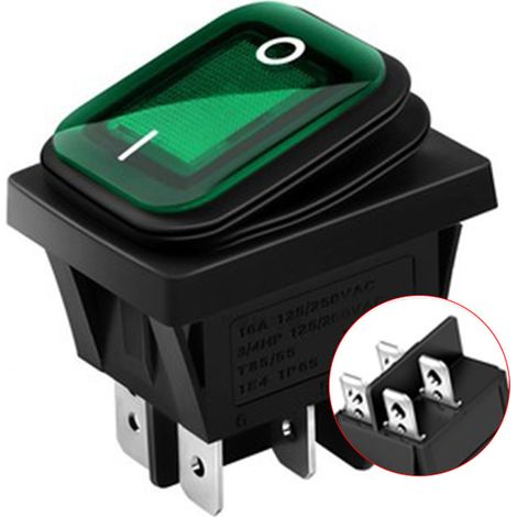 Wasserdichter 3-Positionen-Wippschalter, 6 Pins, 16 A, 250 V, mit grüner Kontrollleuchte (1/3)
