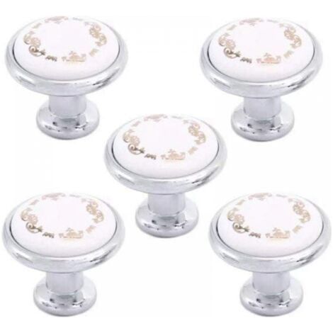 Lot de 5 poignées rondes intérieures 32 mm pour armoire/commode fille/placard enfant/cuisine avec quincaillerie attachée – Boutons de porte antiques peints à la main en céramique (1/4)