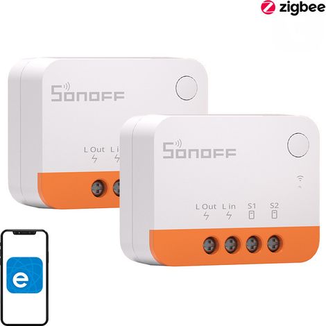 Interrupteur intelligent Zigbee 2 pack – Aucun fil neutre requis – Compatible avec Alexa et Google Home – Pour ampoules basse puissance – Sonoff
