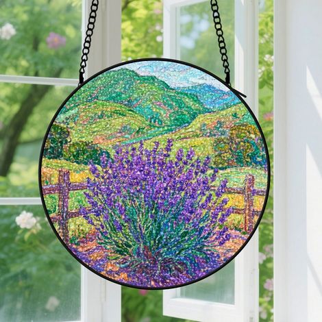 Suspension en vitrail - Attrape-soleil minimaliste unique pour fenêtre, décoration intérieure artistique, cadeau Anniversaire pour couple, famille 12,5 cm (1/5)