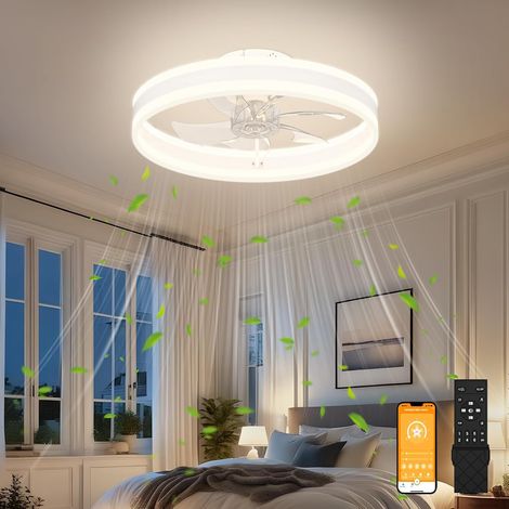 Ventilateur de plafond avec éclairage et télécommande, 6 niveaux de vent et intensité variable, plafonnier moderne avec ventilateur (blanc, 40 cm) (1/5)