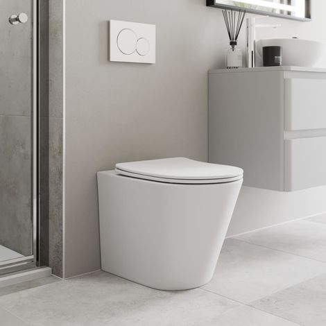 Modern Bathroom Back to Wall BTW Rimless Toilet Pan Soft Close Seat Matt White (1/4)