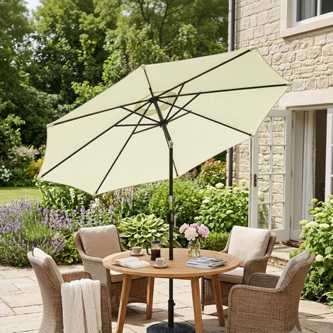 Parasol de jardin Ø295x250 cm avec manivelle, parasol extérieur avec mécanisme d'inclinaison et mât démontable Beige (1/5)