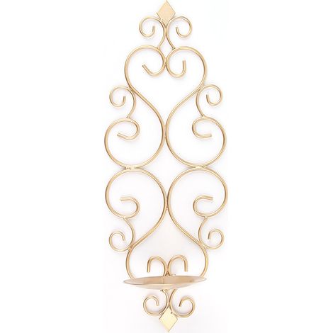 Set di 2 portacandele da parete in metallo, portacandele da té per decorazioni da parete, camera da letto, bagno, soggiorno, oro