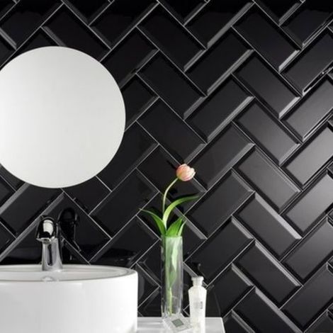 Aelle - Carrelage mur métro parisien relief uni noir mate 7,5x15 cm METRO BLACK - Vendu par boîte de 0.50 m² (1/5)