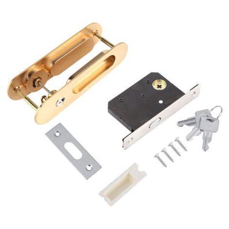 Anti-Theft Sliding Door Lock Handle with Keys for Barn Wood Furniture Hardware, Gold Color (1/5)
