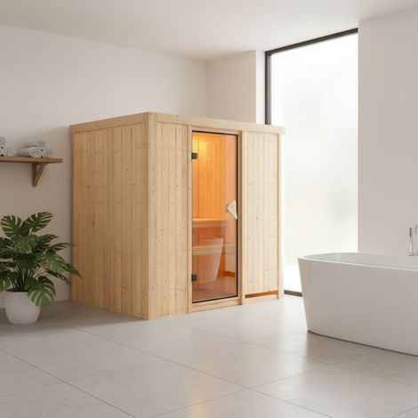 Sauna d'angle 4 places Karibu Fanja Plug & Play en épicéa