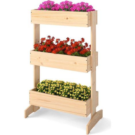 Jardinière Surélevée Vertical à 3 Niveaux avec 3 Bacs à Fleurs en Bois, Lit de Jardin Autoportant Intérieur Extérieur, 69 x 39 x 109 cm (1/3)
