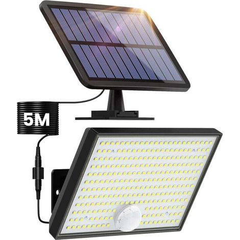 Lampe Solaire Extérieur avec Détecteur de Mouvement 3 Modes 266 LED 2200mAh IP65 Spot Lumière Jardin Garage Éclairage Extérieur (1/5)