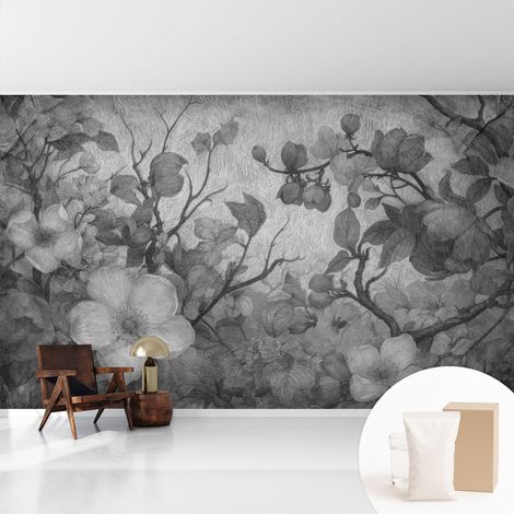 Papier peint intissé décoratif pour salon chambre et cuisine Facile à poser avec colle Fleur sur une branche 416x254 cm (1/5)