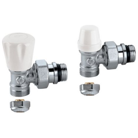 Coppia valvole per radiatori attacchi a squadra o-ring 3/8" 1416 - Adatt. x Mulistr.CALEFFI