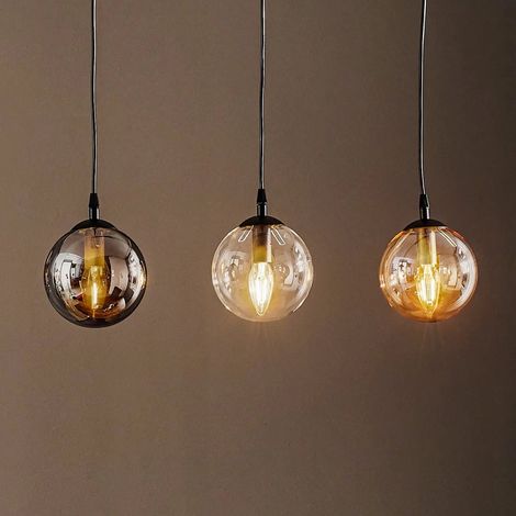 [NEUWERTIG] B-Ware Emibig Lighting Hängeleuchte Glassy Hängelampe 3 Flg Gerade Grafit Amber Klar