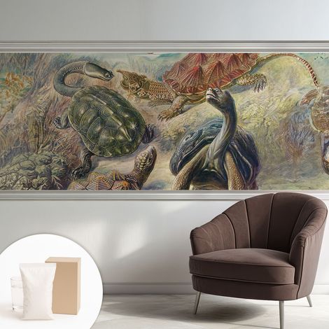 Tapete Vliestapete mit Kleber - abwaschbar - Tapete mit Motiv - trendige Wanddeko - elegant Fototapete Schildkrötenfauna 250x104 cm (1/5)