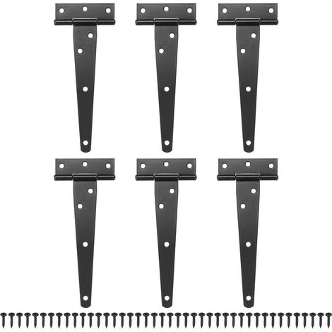 Charnière en T pour porte avec vis, 15 cm (6 pouces), pour abri de jardin, clôture en bois, abri de jardin, armoire et fenêtre, noire, 6,4 x 25 cm. (1/5)