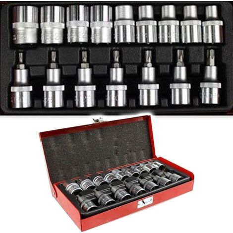 TRADE SHOP - Set 16 Pz Bussole Torx T30-t70 Maschio Femmina E10-24 Impronta Kit Box Metallo -