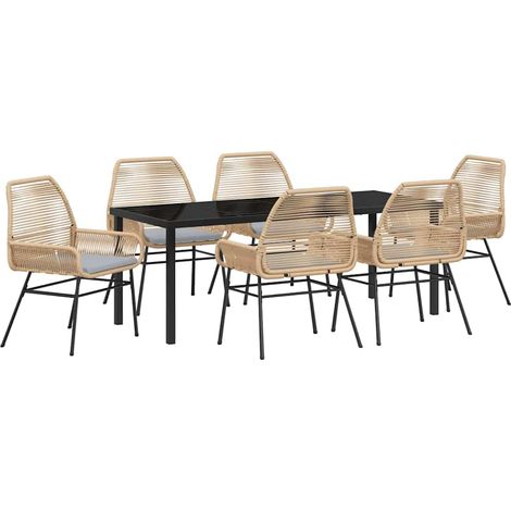 Maison Exclusive - Set da Pranzo per Giardino con cuscino 7 pcs Marrone polyrattan