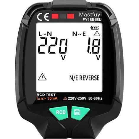 Testeur de Prises - Testeur de Prises Plein Écran, Tension Alternative 30V-250V, Test de Polarité et de Phase du Disjoncteur Différentiel (Prise UE) (1/5)
