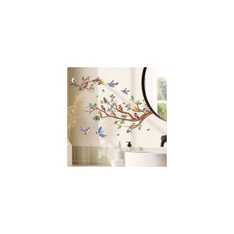 Un lot de Sticker Mural branche d'arbre oiseaux Autocollant mural décoration Murale - Crezuo
