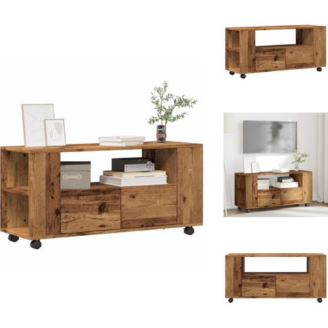 TV-Schrank mit Rollen Altholz-Optik 102x34,5x43cm Holzwerkstoff - TV-Schrank - TV-Schränke - TV-Ständer - TV-Sideboard (1/5)