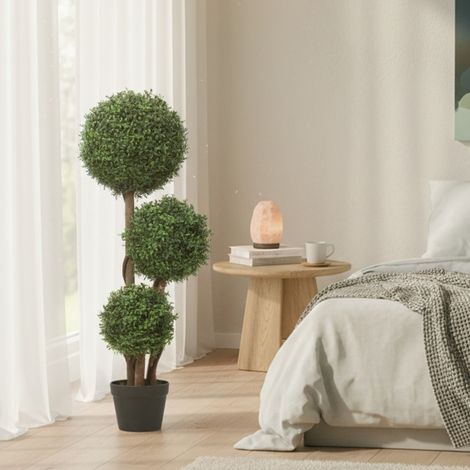 Pianta artificiale di bosso a tre sfere 108x27x30 cm, per interni ed esterni, resistente ai raggi UV, plastica verde (1/5)
