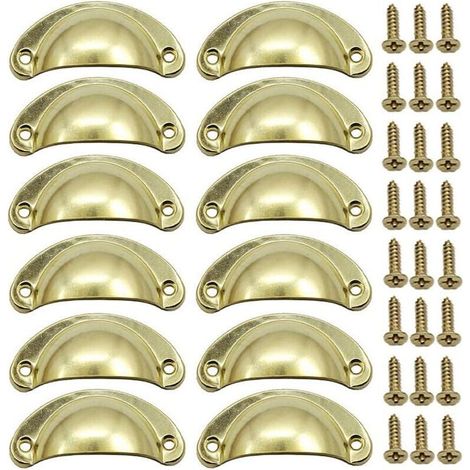 Maniglia per porta a conchiglia retrò da 12 pezzi, oro, 82 mm, maniglia per cassetti vintage con viti (1/4)