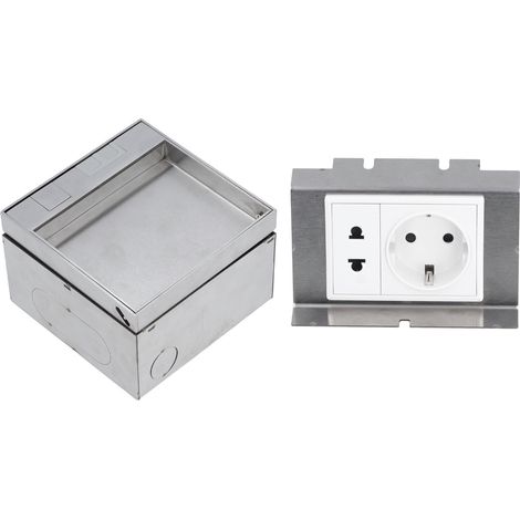 Prise encastrée étanche sol 2 trous universelle 2 broches acier inoxydable PC retardateur de flamme avec boîté et vis (1/5)