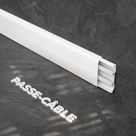 Plinthe Passe-Câble PVC 80 mm - Frêne blanc - 1 m